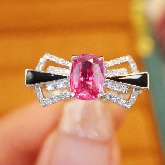 14k Gold 1.21 Ctw Natural Padparadscha Sapphire & Diamond Ring