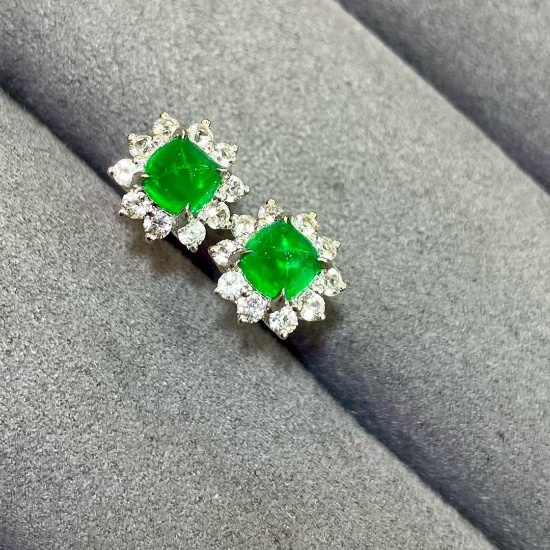 14k Gold 1.3 Ct Vivid Green Natural Emerald & Sapphire Earrings