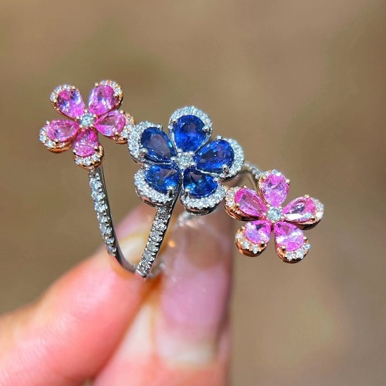 14k Gold 4.29 Ctw Natural Sapphire & Diamond Ring
