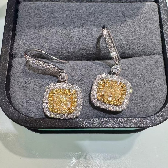 14k Gold 1.73 Ctw Natural Yellow Diamond & Diamond Earrings
