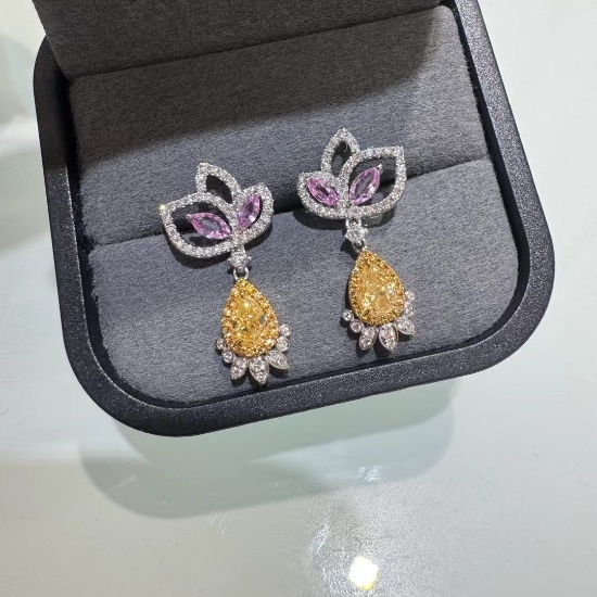 14k Gold 1.39 Ctw Natural Yellow Diamond & Diamond Earrings
