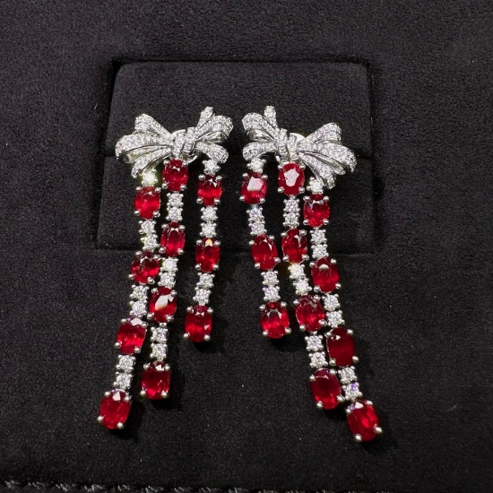 14k Gold 7.09 Ctw Natural Ruby & Diamond Earrings