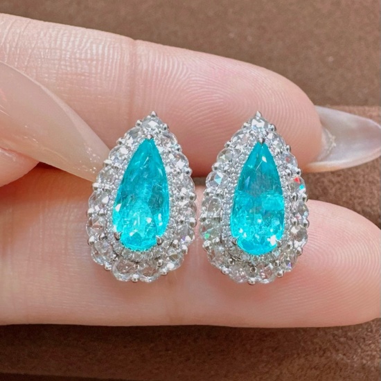 14k Gold 2.77 Ctw Natural Paraiba Tourmaline & Diamond Earrings