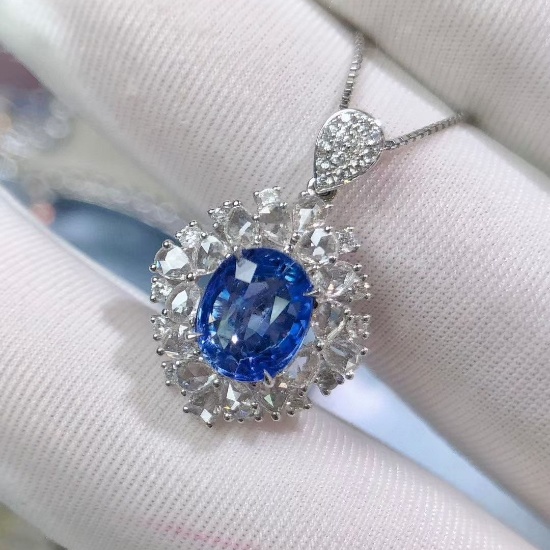14k Gold 2.79 Ctw Natural Sapphire & Diamond Pendant( Without Chain )