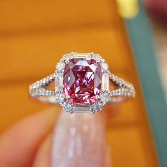 14k Gold 2.07 Ctw Natural Padparadscha Sapphire & Diamond Ring
