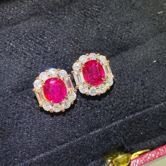 14k Gold 1.75 Ctw Natural Ruby & Diamond Earrings