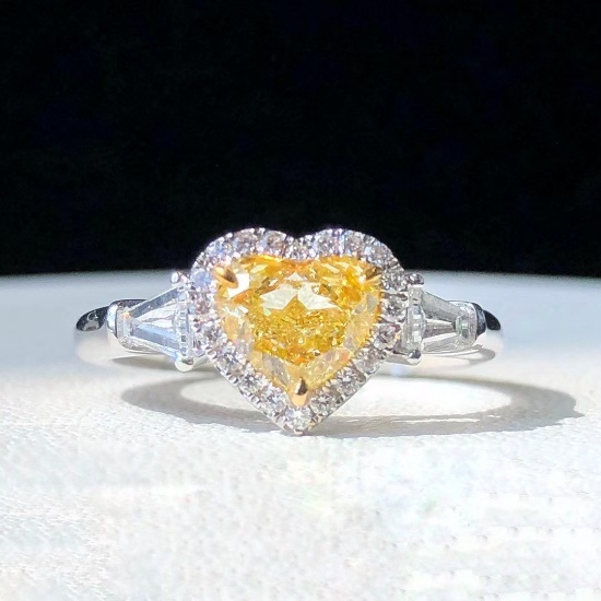 14k Gold 1.39 Ctw Natural Yellow Diamond & Diamond Ring