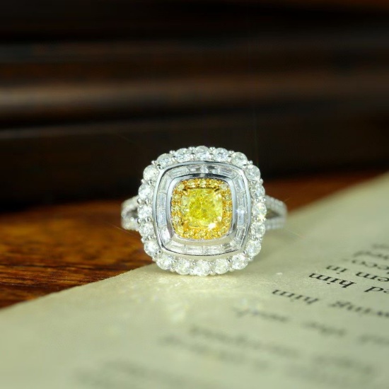 14k Gold 1.72 Ctw Natural Yellow Diamond & Diamond Ring/pendant( Without Chain )