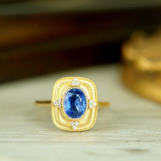 14k Gold 1.26 Ctw Natural Sapphire & Diamond Ring