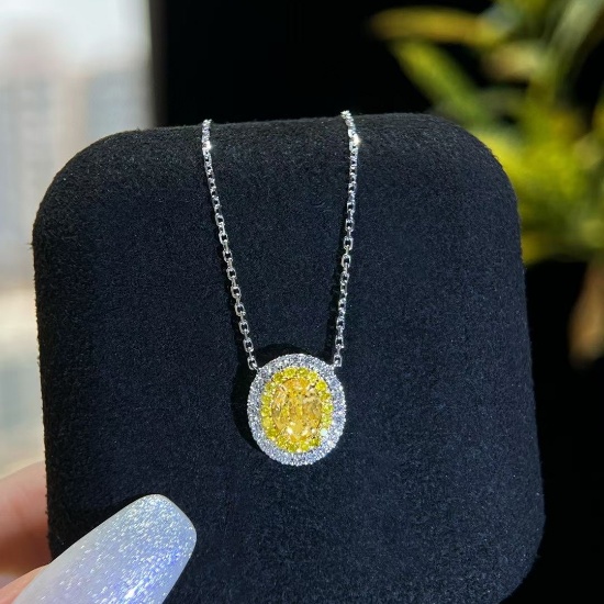 14k Gold 1.22 Ctw Natural Yellow Diamond & Diamond Necklace