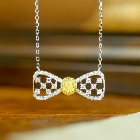 14k Gold 0.35 Ctw Natural Yellow Diamond & Diamond Necklace