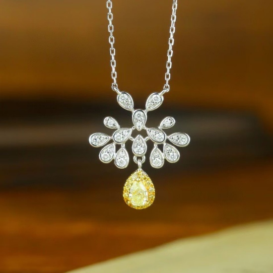14k Gold 0.41 Ctw Natural Yellow Diamond & Diamond Necklace