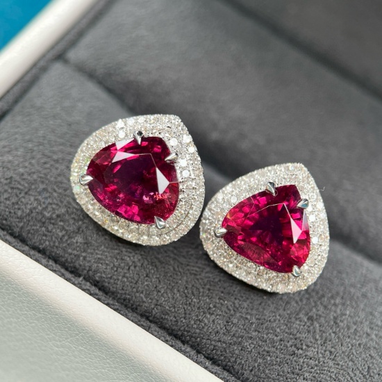 14k Gold 6.36 Ctw Natural Tourmaline & Diamond Earrings