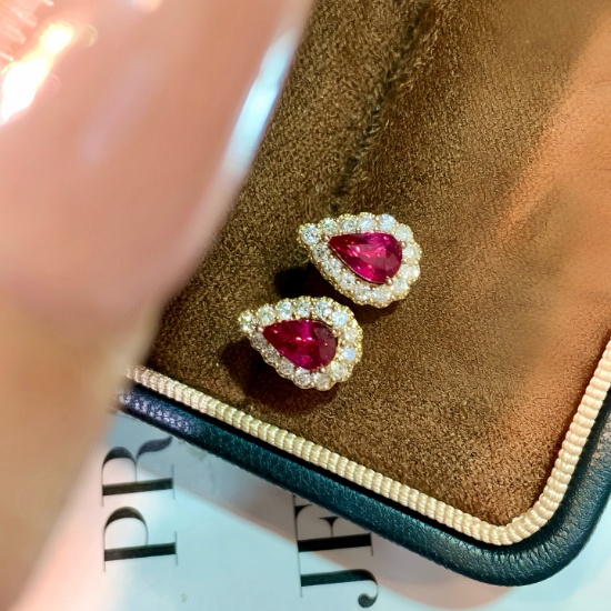 14k Gold 1.29 Ctw Natural Ruby & Diamond Earrings