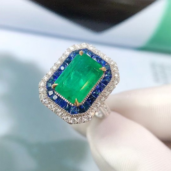 14k Gold 4.46 Ctw Natural Emerald & Diamond Ring/pendant( Without Chain )