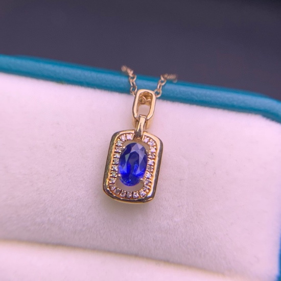 14k Gold 0.6 Ct Natural Sapphire & Diamond Pendant( Without Chain )