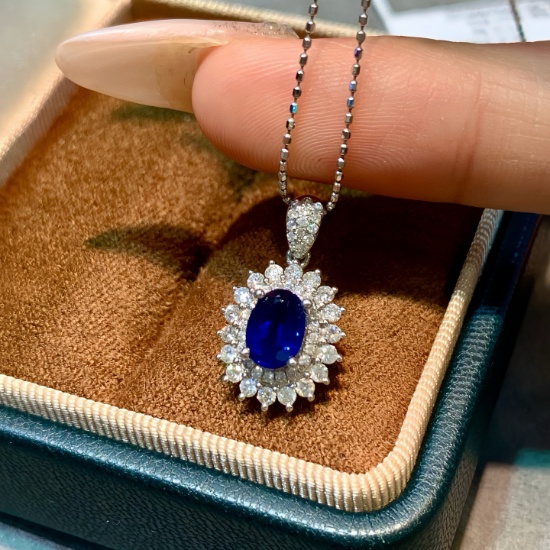 14k Gold 1.43 Ctw Natural Sapphire & Diamond Pendant( Without Chain )