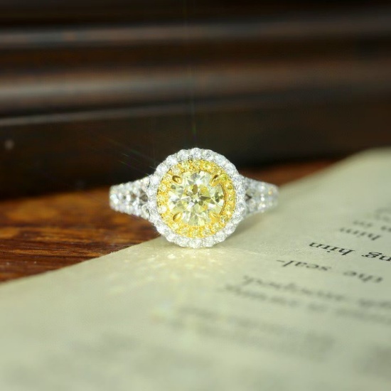 14k Gold 1.57 Ctw Natural Yellow Diamond & Diamond Ring