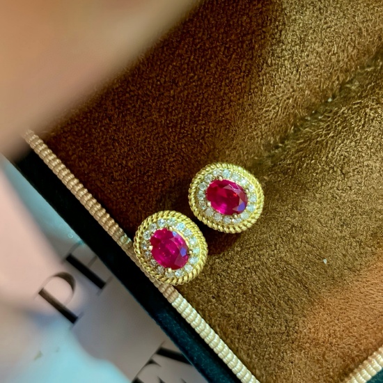 14k Gold 0.84 Ctw Natural Ruby & Diamond Earrings