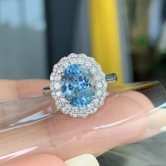 14k Gold 3.10 Ctw Natural Aquamarine & Diamond Ring/pendant( Without Chain )