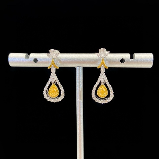 14k Gold 1.07 Ctw Natural Yellow Diamond & Diamond Earrings