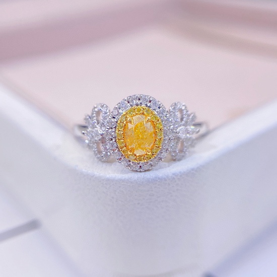 14k Gold 0.65 Ctw Natural Yellow Diamond & Diamond Ring