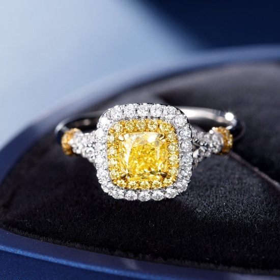 14k Gold 1.35 Ctw Natural Yellow Diamond & Diamond Ring
