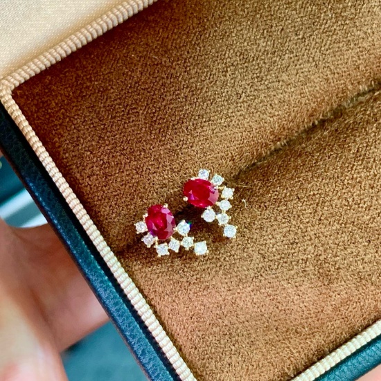14k Gold 0.86 Ctw Natural Ruby & Diamond Earrings