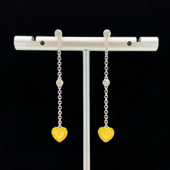 14k Gold 0.90 Ctw Natural Yellow Diamond & Diamond Earrings