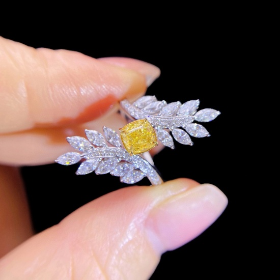 Gia Certified 14k Gold 2.21 Ctw Natural Yellow Diamond & Diamond Ring