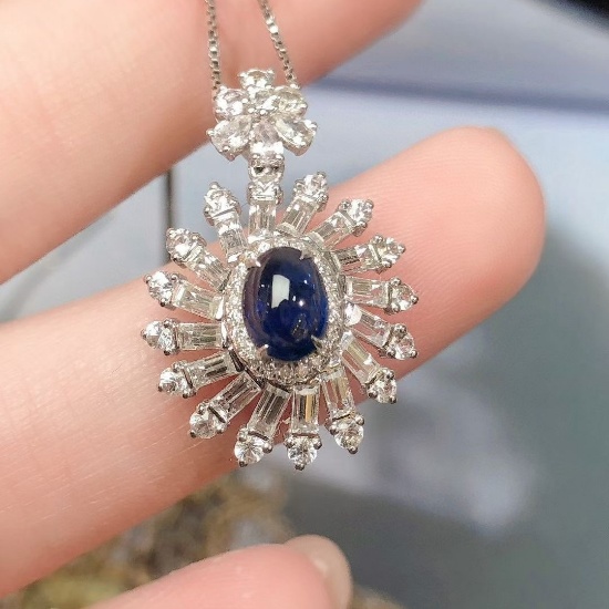 14k Gold 2.62 Ctw Natural Sapphire & Sapphire Pendant( Without Chain )