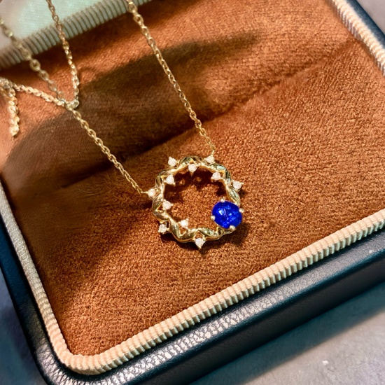 14k Gold 0.40 Ctw Natural Sapphire & Diamond Necklace