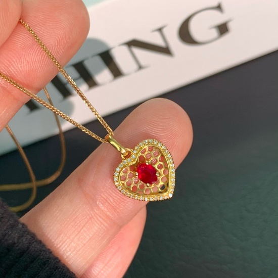 14k Gold 0.25 Ct Natural Ruby & Diamond Pendant( Without Chain )