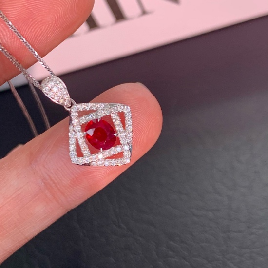 14k Gold 0.83 Ctw Natural Ruby & Diamond Pendant( Without Chain )