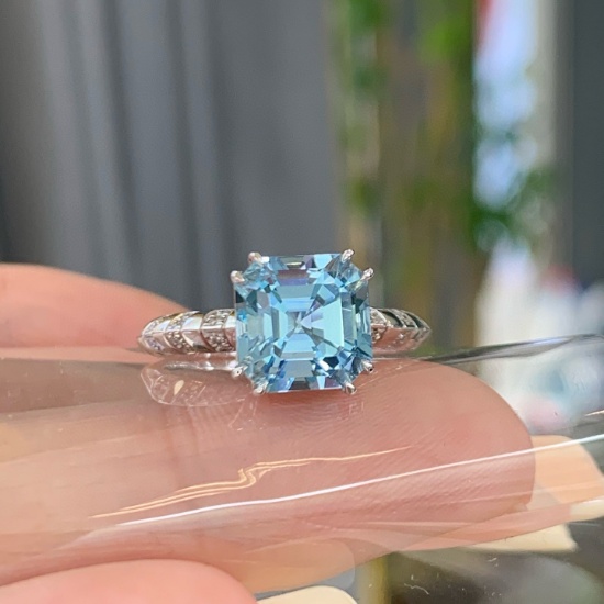 14k Gold 2.99 Ctw Natural Aquamarine & Diamond Ring