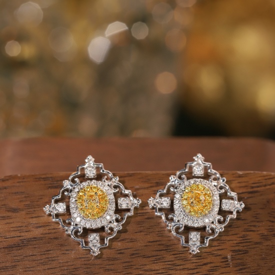 14k Gold 0.40 Ctw Natural Yellow Diamond & Diamond Earrings