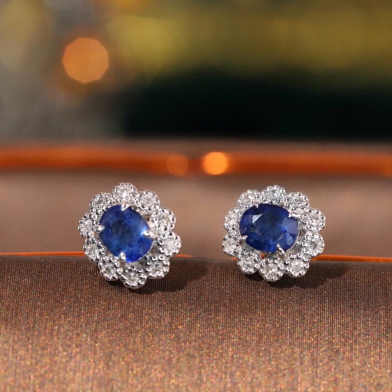 14k Gold 1.12 Ctw Natural Sapphire & Diamond Earrings