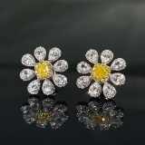 14k Gold 1.52 Ctw Natural Yellow Diamond & Sapphire Earrings