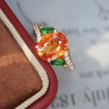 14k Gold 2.12 Ct Natural Spessartine & Diamond & Tsavorite Ring