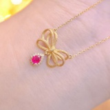 14k Gold 0.25 Ct Natural Ruby & Diamond Necklace