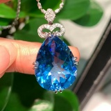 14k Gold 17.60 Ctw Natural Topaz & Diamond Pendant( Without Chain )