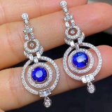 14k Gold 4.07 Ctw Natural Sapphire & Diamond Earrings