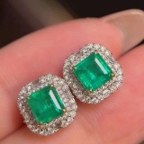 14k Gold 2.36 Ctw Natural Emerald & Diamond Earrings