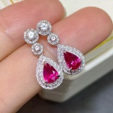 14k Gold 1.67 Ctw Natural Ruby & Diamond Earrings