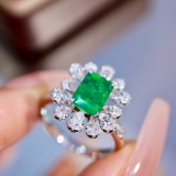 14k Gold 2.14 Ctw Vivid Green Natural Emerald & Diamond Ring