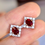 14k Gold 1.64 Ctw Natural Ruby & Diamond Earrings