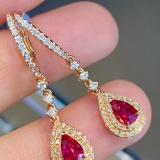 14k Gold 1.68 Ctw Natural Ruby & Diamond Earrings
