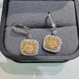 14k Gold 1.73 Ctw Natural Yellow Diamond & Diamond Earrings