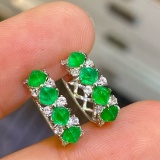 14k Gold 1.1 Ct Vivid Green Natural Emerald & Sapphire Earrings