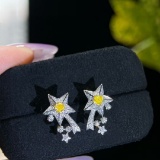 14k Gold 0.48 Ctw Natural Yellow Diamond & Diamond Earrings